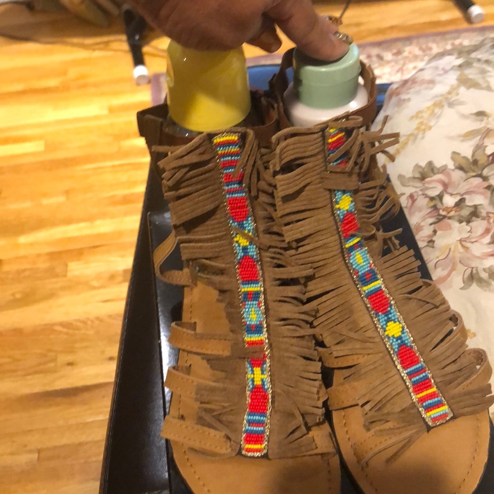 Suede strapped tan Sandals never used